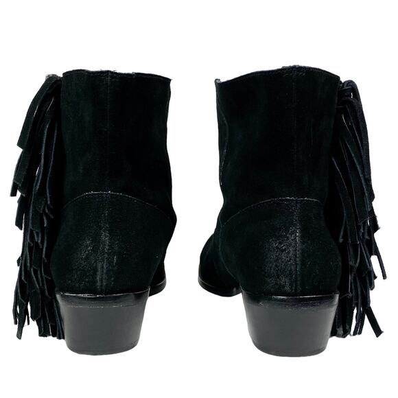 Cynthia Vincent Nibble Fringe Suede Ankle Heeled Bootie in Black, Size 8.5 - Picture 9 of 16